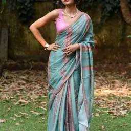 Suta Turquoise Cotton Printed Saree Without Blouse-image-92