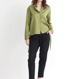 RAREISM Olive Cotton Solid Long Sleeves Top image 4
