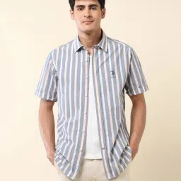 U.S. Polo Assn. Blue Cotton Regular Fit Striped Shirt image 4