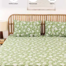 House This Genda Phool Green & White Cotton 144 TC Double Size Bedsheet With Pillow Covers image 4