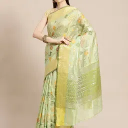 Banarasi Silk Works Pistachio Woven Saree with Blouse-picture-17