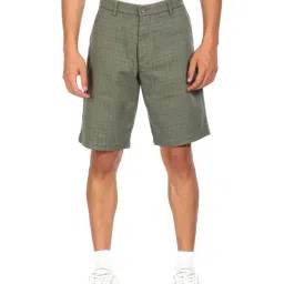 Arrow Olive Green Cotton Regular Fit Checks Shorts-image-26