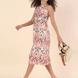Powersutra Peach Polyester Printed Sleeveless Midi Dress image 4