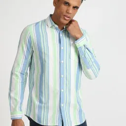 Lee Blue Cotton Slim Fit Striped Shirt-image-10