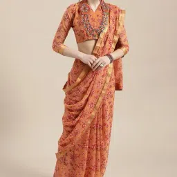 Saree Mall Peach Floral Print Saree With Unstitched Blouse-picture-26