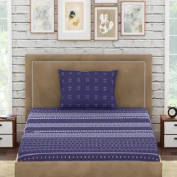 Petal Home Hooghly Motif Navy 300 TC Cotton Single Bed Sheet with 1 Pillow Cover-image-2