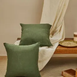 Fabindia Home Bageecha Woven Green Cotton Cushion Cover-image-68