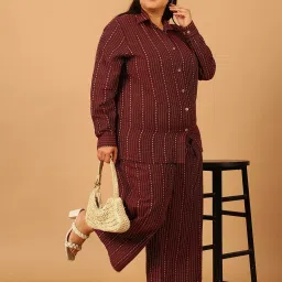 Moms Maternity Maroon Striped Plus Size Shirt With Trousers image 4