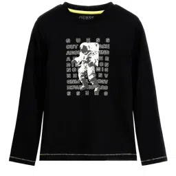 Guess Kids Black Logo Regular Fit T-Shirt-image-5