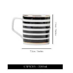 Golden Queens Black & White Ceramic Abstract Monochrome Stripes Tea Cups - Set of 6 (200 ml) image 4