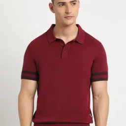 The Bear House Maroon Cotton Regular Fit Polo T-Shirt-picture-15