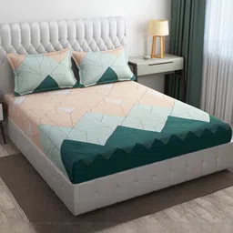 Filymore Peach Printed Microfiber 300 TC Double King Fitted Bedsheet Set 2.4m x 2.2m-picture-32