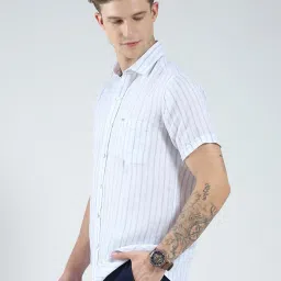 Monte Carlo White Linen Regular Fit Stripes Shirt image 4