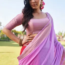 Vardha Lavender & Red Saree With Unstitched Blouse image 4