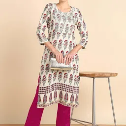Maaesa White Regular Fit Embroidered Kurtas image 4