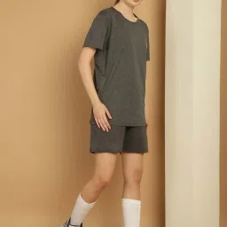 Vimal Jonney Anthracite Grey Cotton Sports T-Shirt Shorts Set image 4