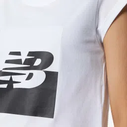 New Balance White Cotton Printed Sports Crop T-Shirt image 4
