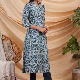 Kami Kubi Blue Cotton Printed A Line Kurta image 4