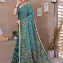 MIRCHI FASHION Blue Floral Print Saree With Unstitched Blouse image 4