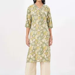 Rangmanch by Pantaloons Green Printed Straight Kurta-picture-0