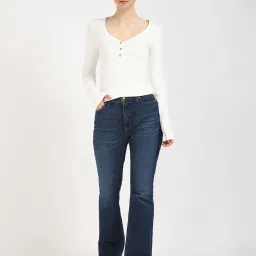 TOMMY HILFIGER Ecru Slim Fit Cotton Solid T-Shirt image 4