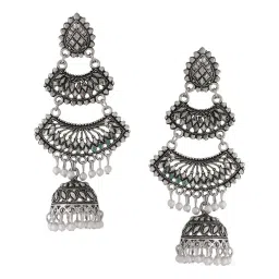 NVR Silver Toned Contemporary Jhumki earrings for Women image 4