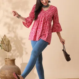 Globus Pink & White Cotton Floral Print Tunic image 4
