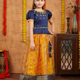 Aarika Kids Navy & Yellow Embroidered Lehenga with Choli image 4