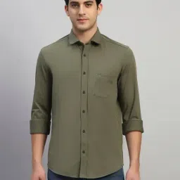 Cantabil Green Regular Fit Solid Casual Shirt-image-67