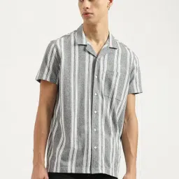 United Colors Of Benetton Grey Pure Cotton Regular Fit Stripes Shirts-image-17