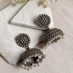Teejh Ethnic Zarna Silver Oxidized Jhumki Earrings-picture-8