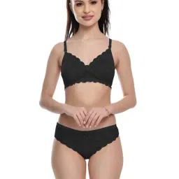 FIMS Black Lace Work Bra Panty Set-image-89