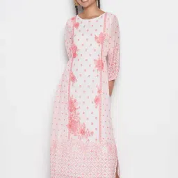 Global Desi Peach & White Floral Maxi Dress-image-64