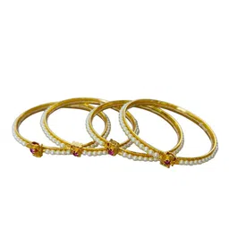 Pihtara Jewels Set Of 4 Gold-Plated Pearl Beaded Bangles image 3