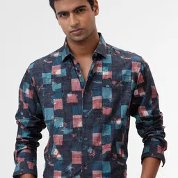 Basics Men Slim Fit Spread Collar Abstract Printed Cotton Casual Shirt-picture-22