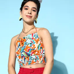 Berrylush Classic White Abstract Resort Wear Top image 2