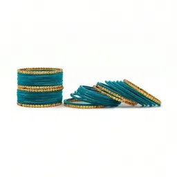 Qufrozy Set Of 10 Turquoise Blue Glass Artificial Stones Bangle image 2