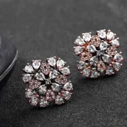 Priyaasi Floral Clear & Rose Gold Stud Earrings-picture-36