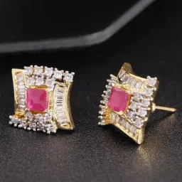 Priyaasi Pink & Clear Stud Earrings-image-41