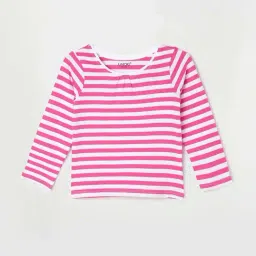Juniors by Lifestyle Kids Fuchsia Pink & White Cotton Striped Full Sleeves Tee-image-73