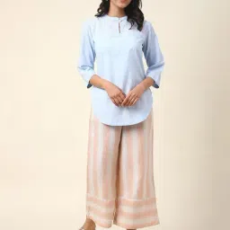 Fabindia White & Pink Linen Striped Culottes image 5