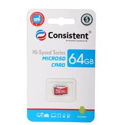 Consistent Hi-Speed Series Micro SD Card 64 GB Class 10 for Video Surveillance Camera, White & Red image 2