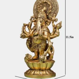 Ekaa Handicrafts Gold Brass Dhrishti Ganesha Statue with Lion image 5
