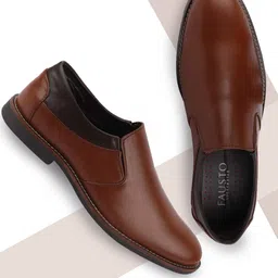 FAUSTO Men Tan Brown Solid Formal Welted Slip-Ons image 1
