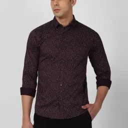 V Dot Dark Purple Cotton Slim Fit Printed Shirt-image-33