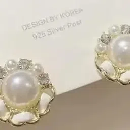 SZN Silver Plated Artificial Stones And Beads Studded Floral Shape Studs image 2