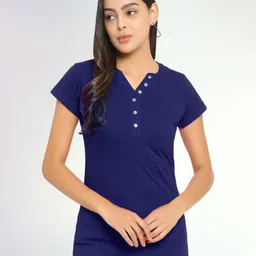 Boldwink Women V-Neck Applique Slim Fit T-shirt-picture-14