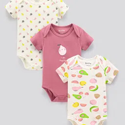 Bonfino Half Sleeves Onesies Fruits Print Pack of 3 - Ivory Pink-image-67