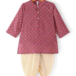 Babyhug 100% Cambric Full Sleeve Printed Kurta With Solid Dhoti Set - Magenta-picture-19