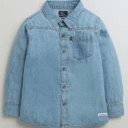 Kiddopanti Full Sleeves Solid Denim Shirt - Light Blue-picture-15